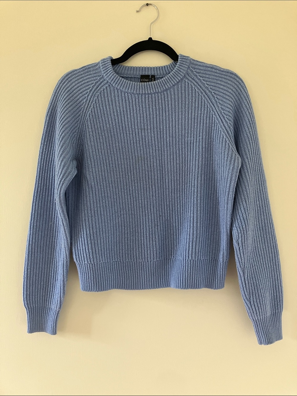 Simons Sky Blue Ribbed Crewneck Sweater